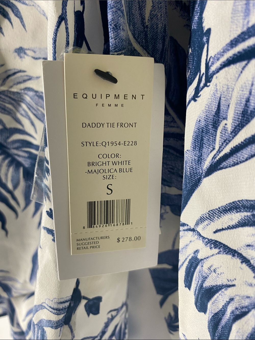 Equipment Silk Tropical Print Blouse White Blue Tie Front Shirt NWT - Picture 2 of 6